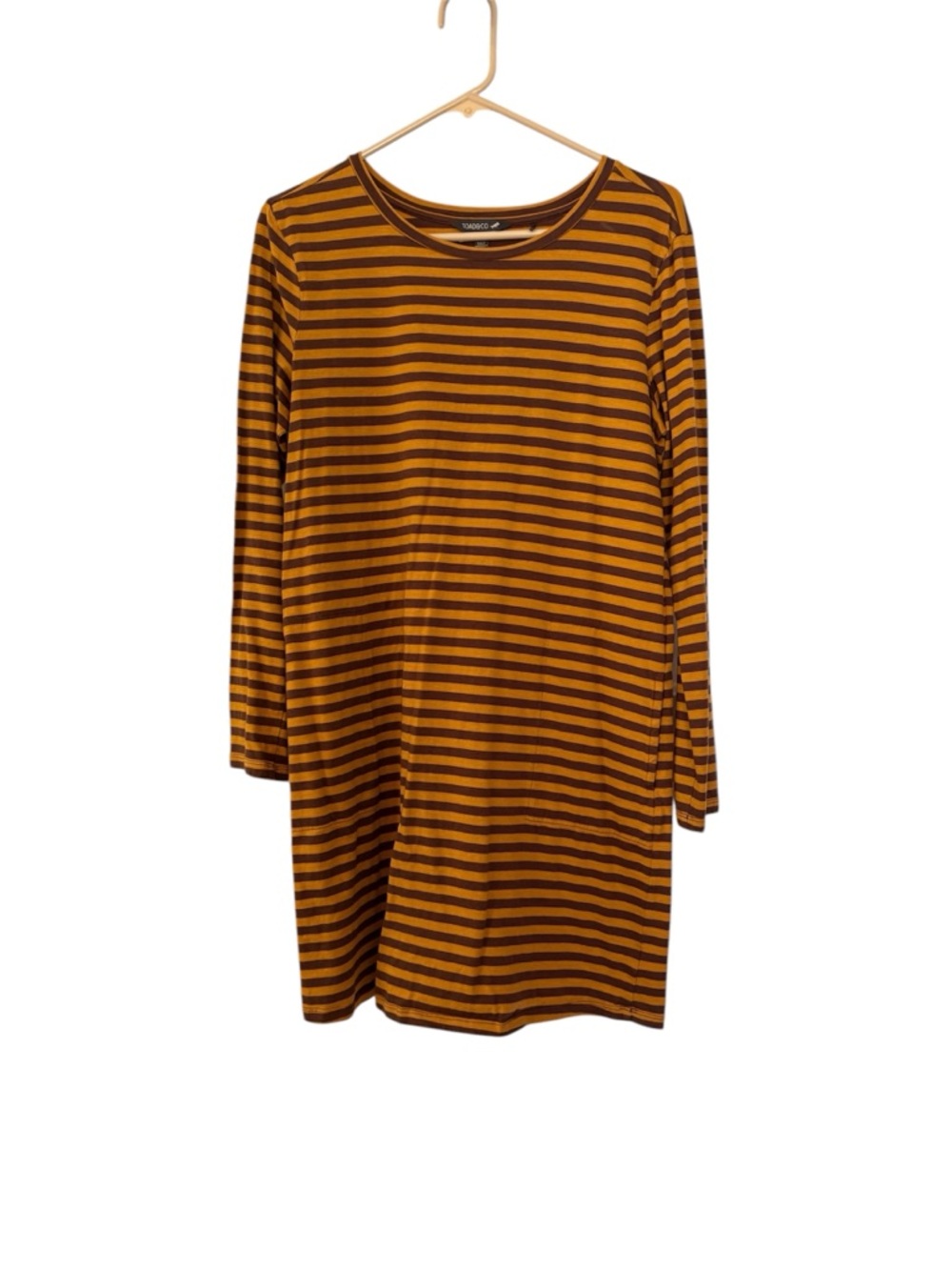 Toad&Co Mustard and Brown Striped Knit dress M